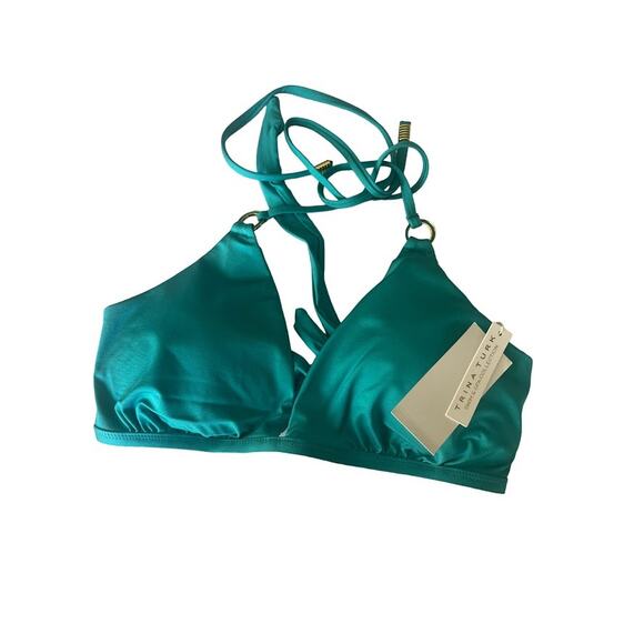 Trina Turk Monaco Ring Halter Bikini Top Teal - Size 10 - Picture 5 of 5